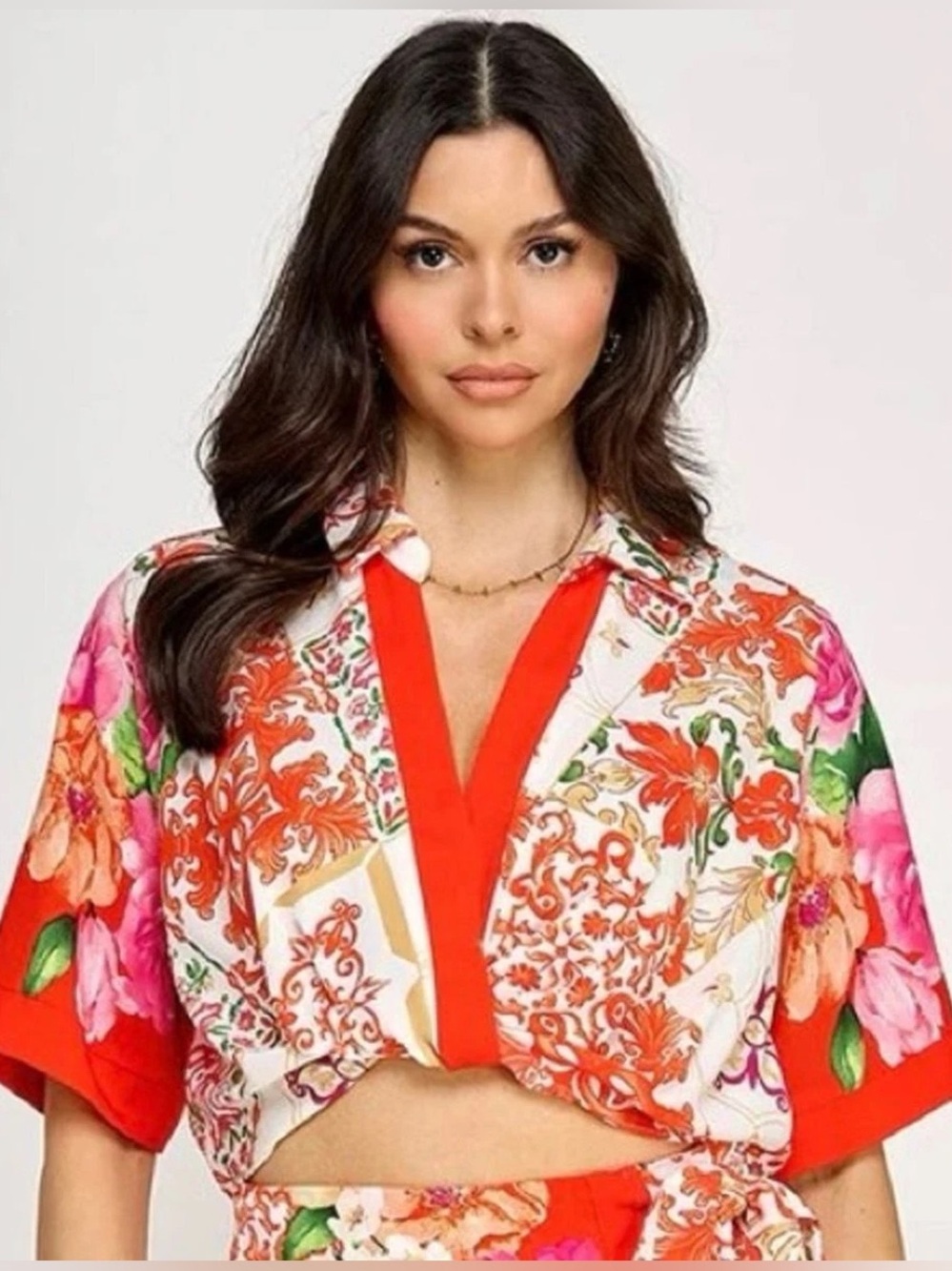 Lulumari Red & Pink Floral Crop Top